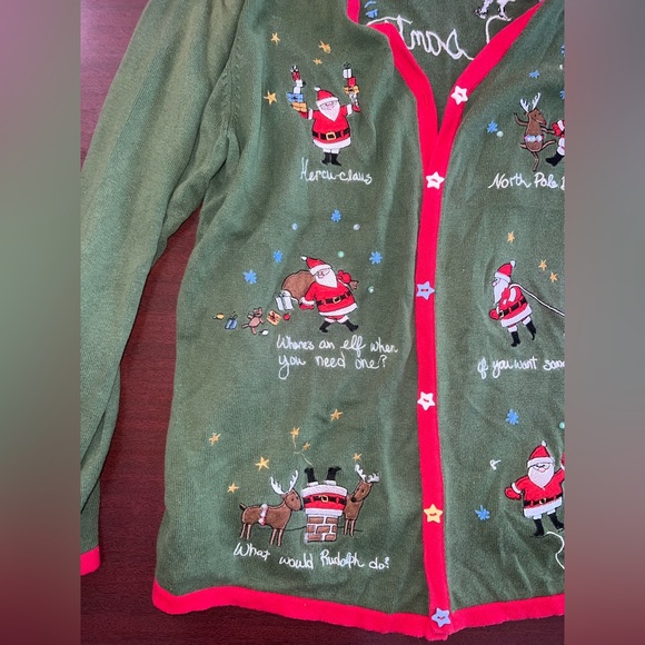 Vintage Christopher & Banks Christmas Sweater XL – Santa Claus Holiday Cardigan - Picture 4 of 6